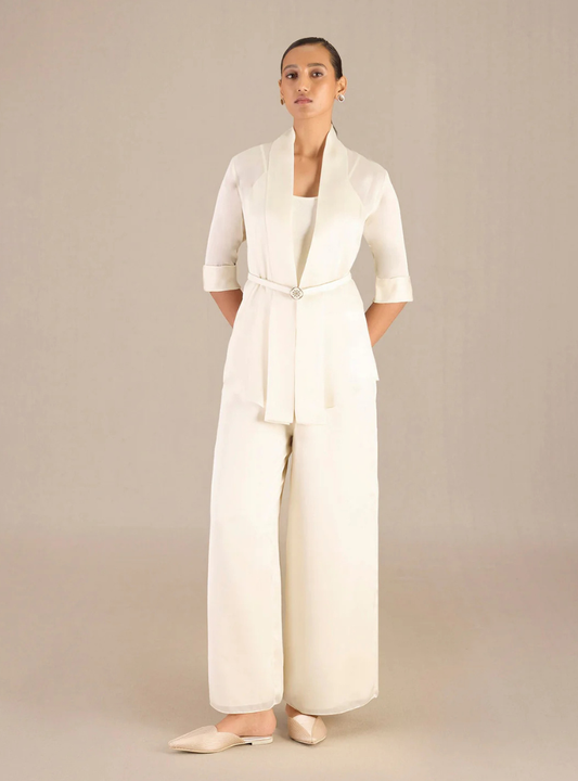 Lunara Ivory Satin Organza Co-ord Set Dress