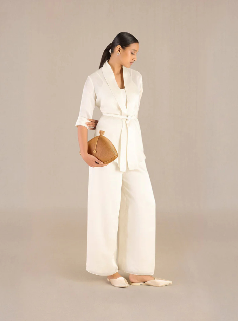 Lunara Ivory Satin Organza Co-ord Set Dress