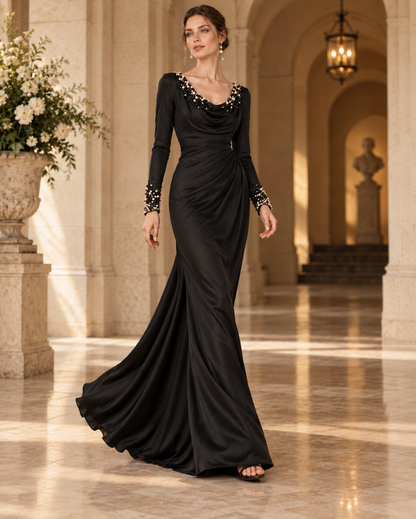 Midnight Pearl Column Maxi Gown