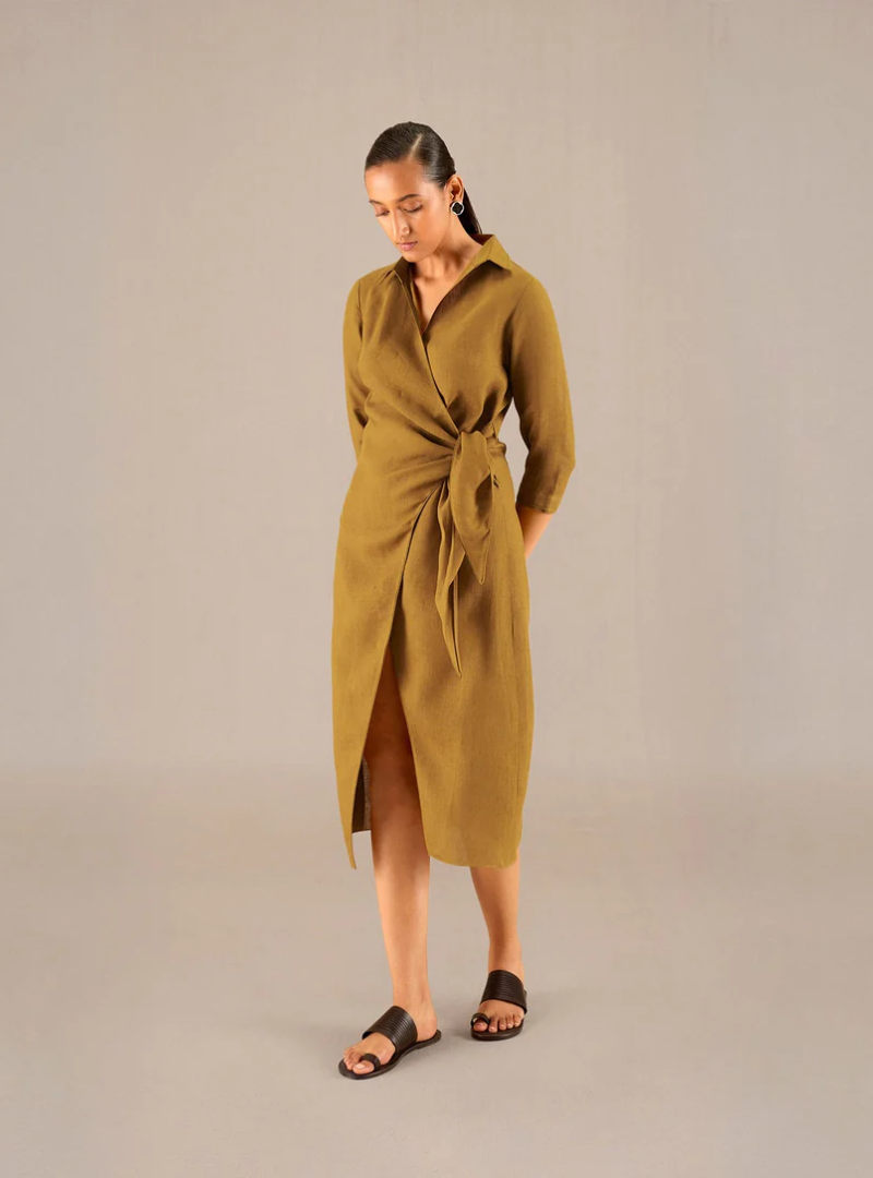 Mireya Camel Linen Dress