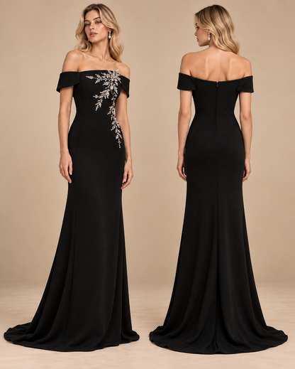 Noir Fleur Off-Shoulder Mermaid Gown Dress
