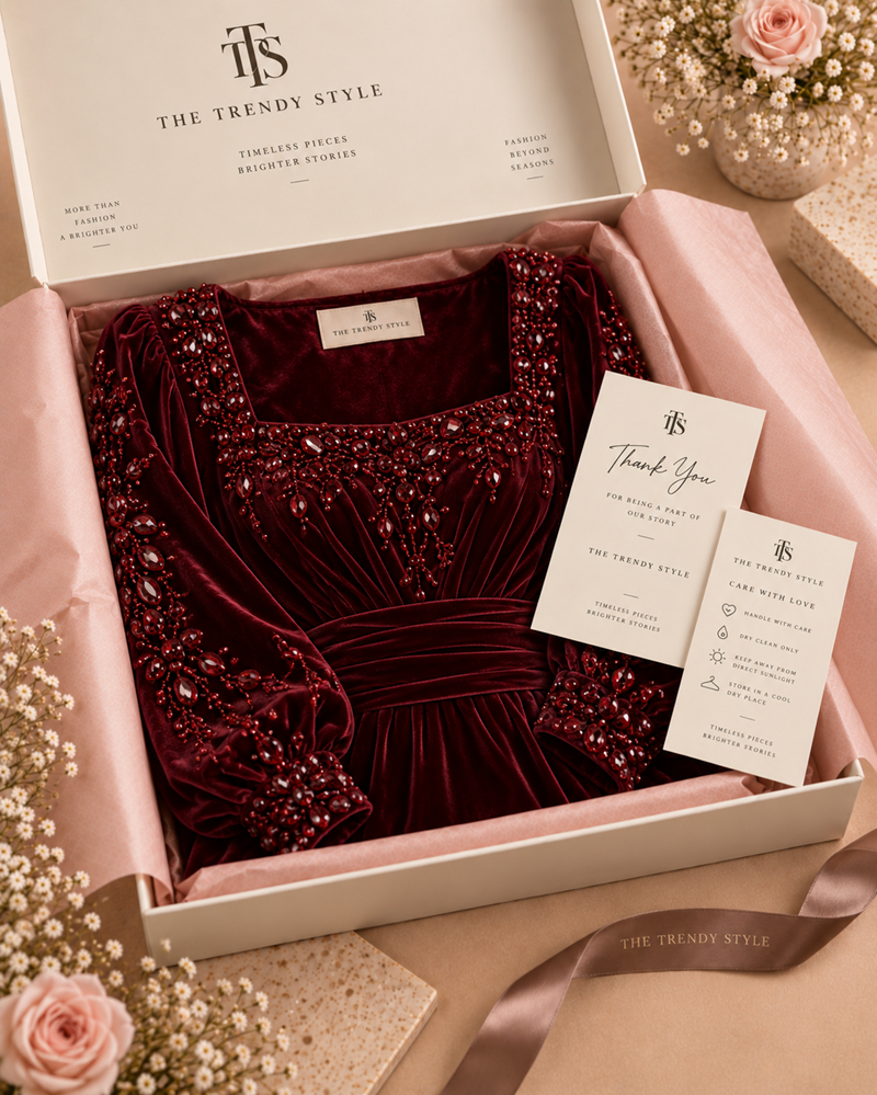 Oxblood Velvet Grace A-Line Evening Gown