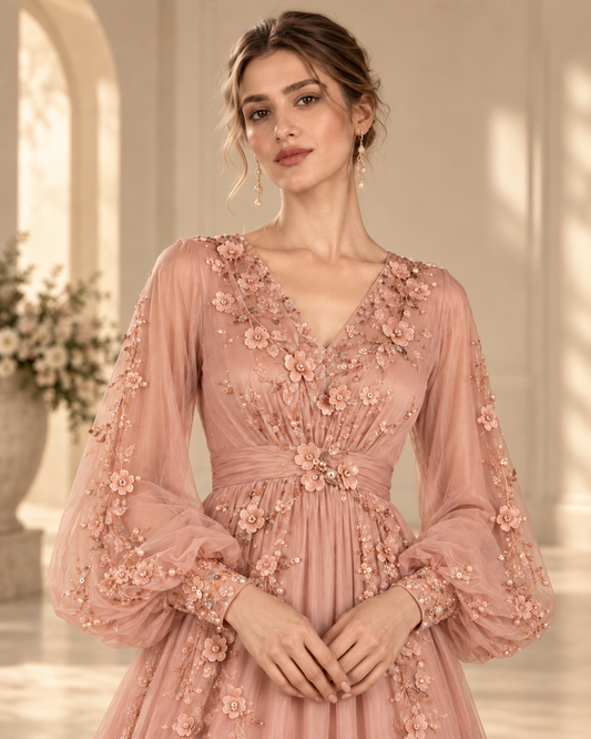 Rosewood Floral Evening Gown