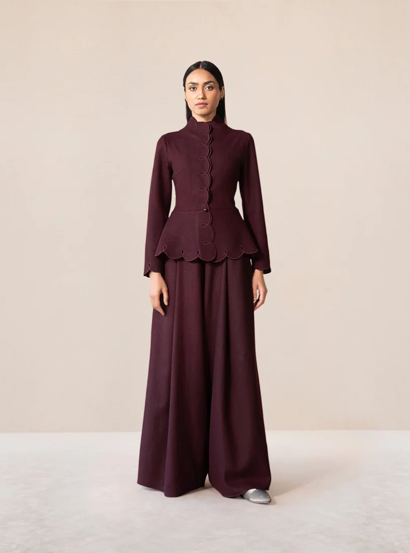 Savera Burgundy Wool Jacket Set