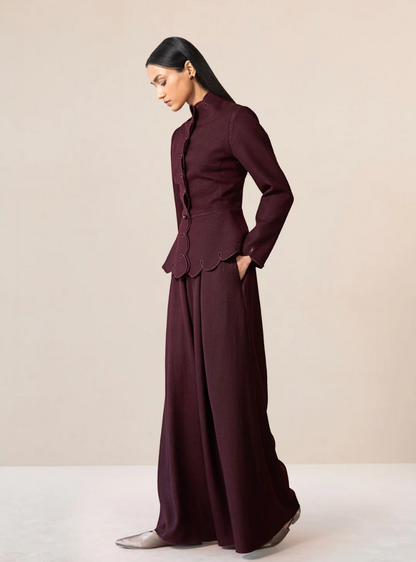Savera Burgundy Wool Jacket Set