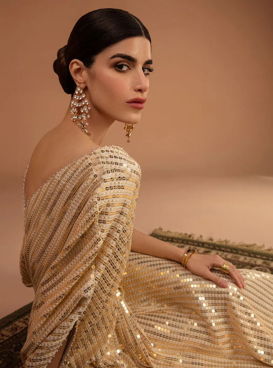 Selena Gold Sequin Georgette Kaftan Dress