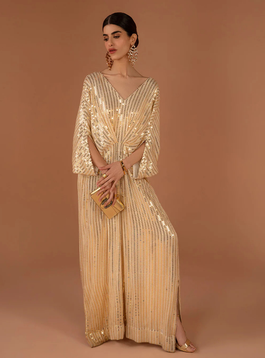 Selena Gold Sequin Georgette Kaftan Dress