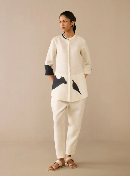 Serin Ivory Linen Shirt Set Dress