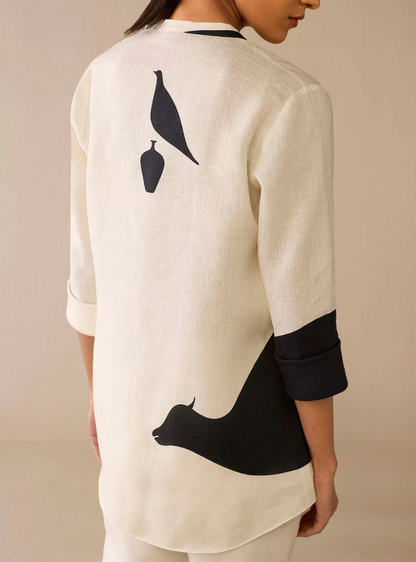 Serin Ivory Linen Shirt Set Dress