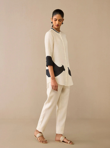 Serin Ivory Linen Shirt Set Dress