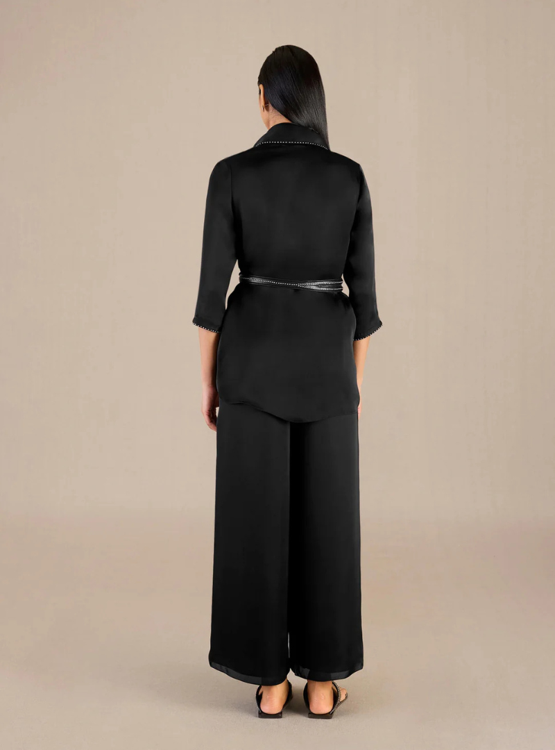 Sienna Black Satin Organza Dress Set