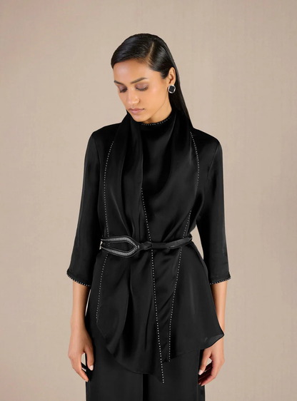 Sienna Black Satin Organza Dress Set