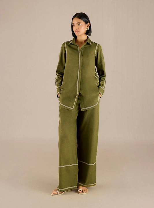 Solene Tea Green Khadi Shirt Set