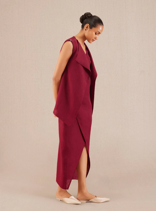 Vivara Wine Linen Longline Jacket Dress