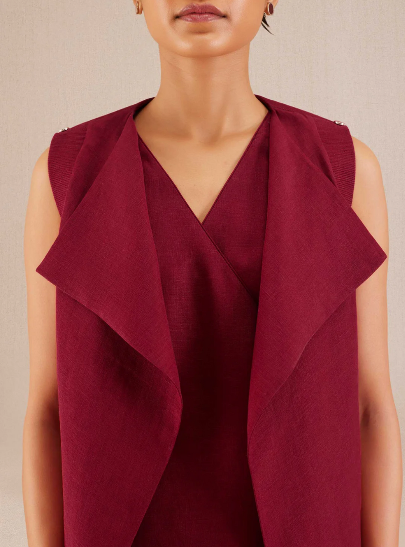 Vivara Wine Linen Longline Jacket Dress