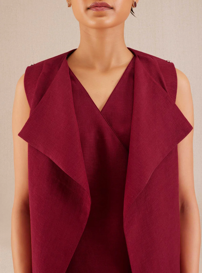 Vivara Wine Linen Longline Jacket Dress